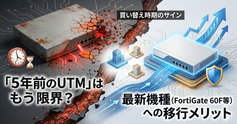 「5年前のUTM」はもう限界?買い替え時期のサインと最新機種(FortiGate 60F等)への移行メリット