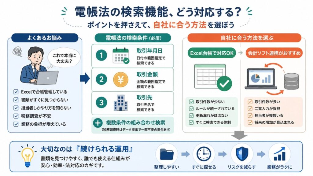 電帳法「検索機能」とは誰でもすぐに検索・提示できる状態